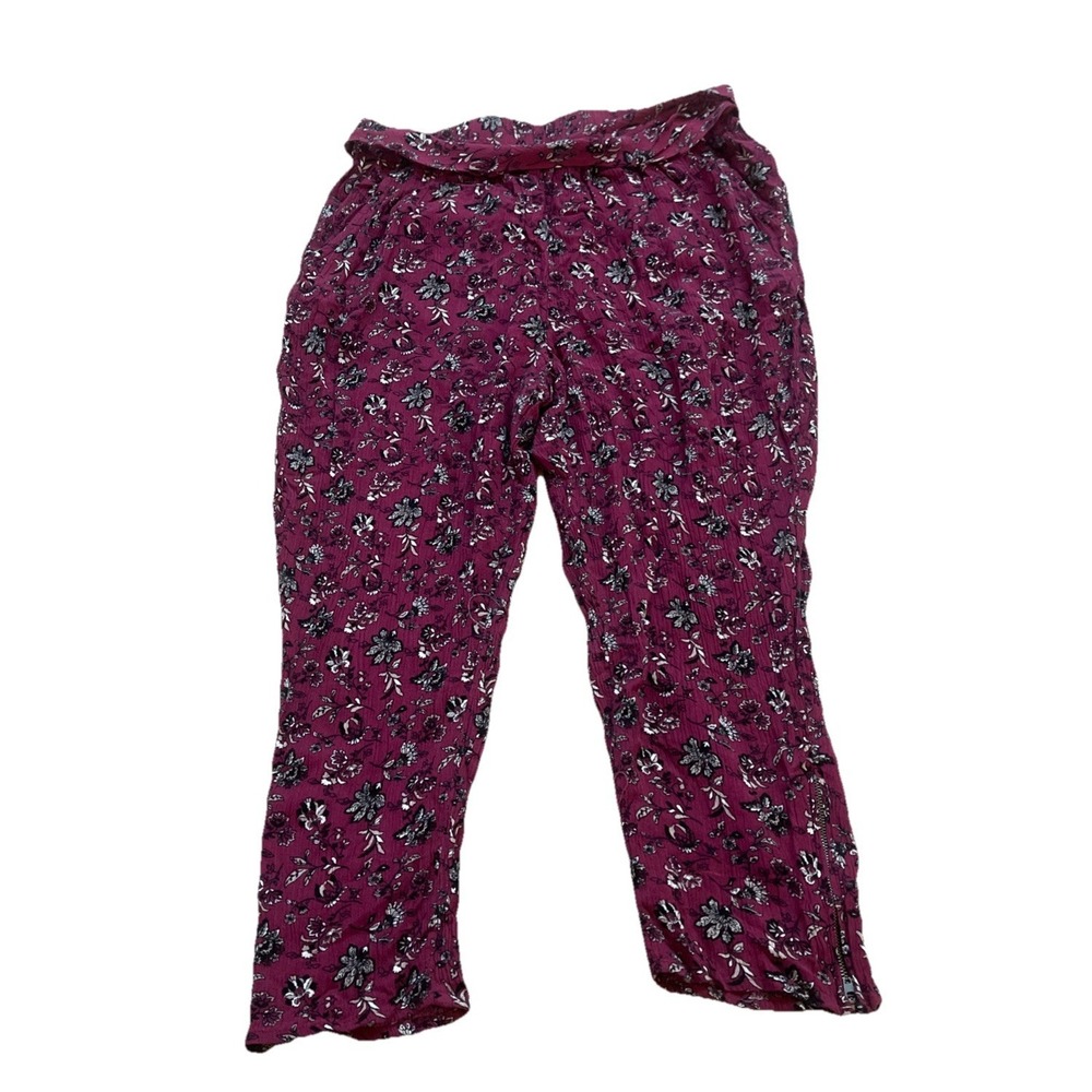 Forever 21 Purple/Black Floral Pants Zipped Leg Women's Medium Cottagecore Y2K
